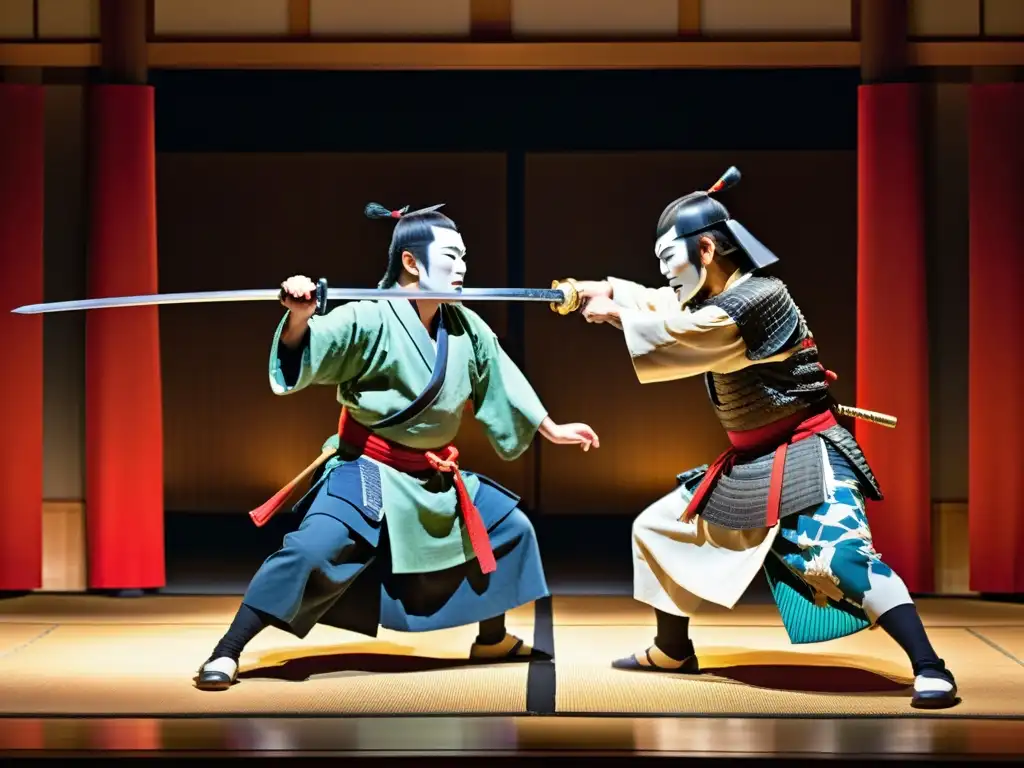 Actores de Noh en armadura samurai, danza dramática que refleja la influencia de las batallas samurai en el arte Noh