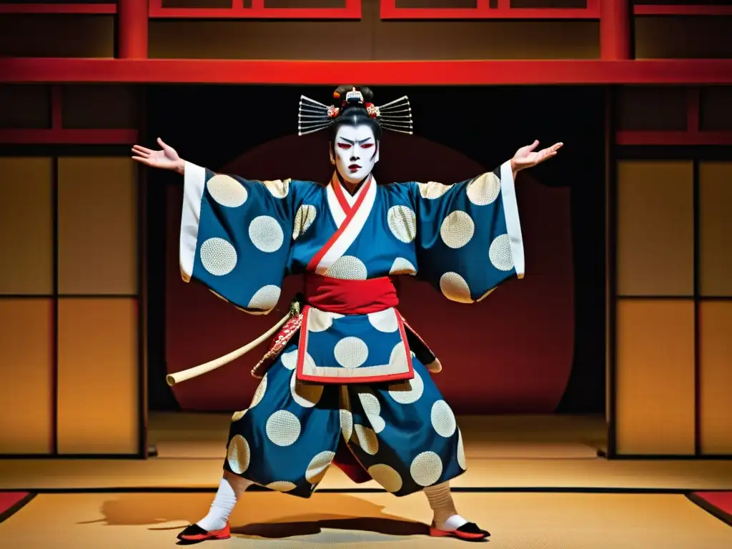 Actuación teatral de Kabuki en Kyūjitai durante la revolución samurái