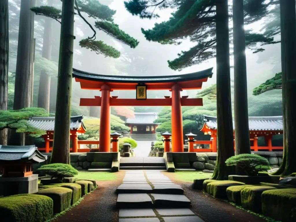 Chichibu Shrine: Antigua belleza entre cedros y devotos Un ambiente místico en el Santuario Chichibu, con antiguos torii y cedros, visitantes en trajes tradicionales