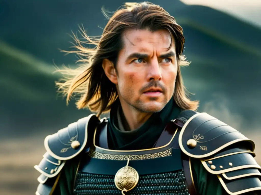 Tom Cruise en armadura samurái, en un campo de batalla entre la niebla, representa la esencia de la representación samurái en cine contemporáneo