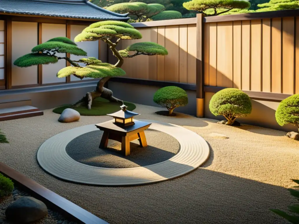 Jardín Zen japonés: armonía y tranquilidad Un jardín Zen japonés muestra una armonía serena y equilibrio, reflejando la cultura samurái