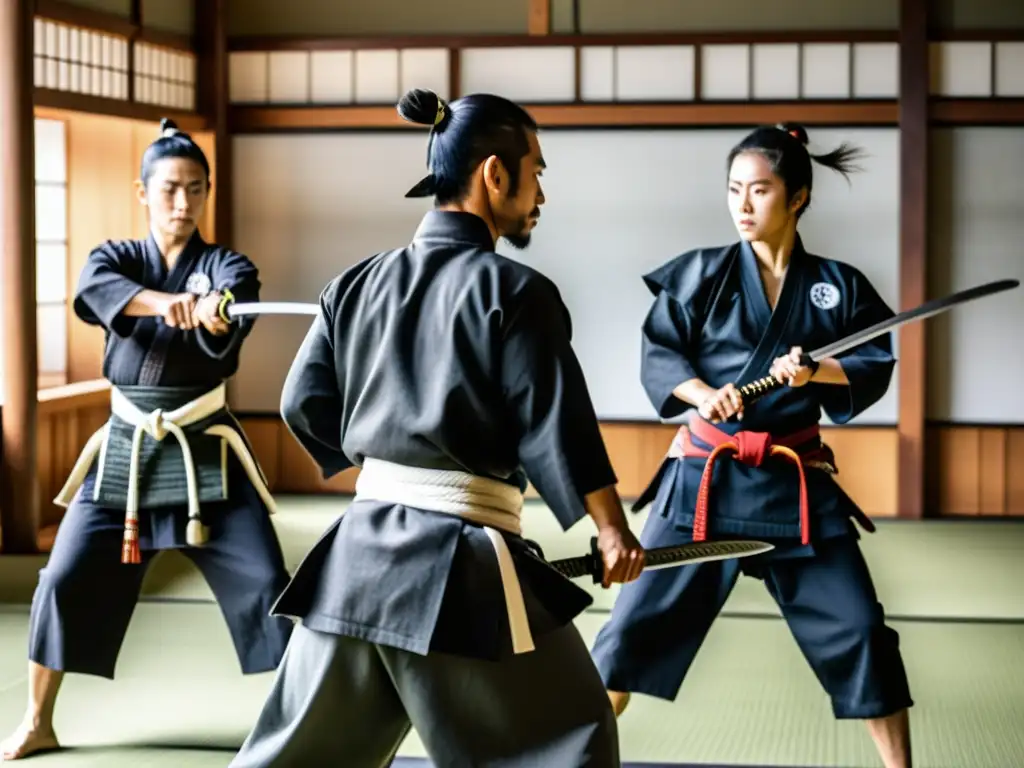 Práctica de artes marciales japonesas en dojo sereno