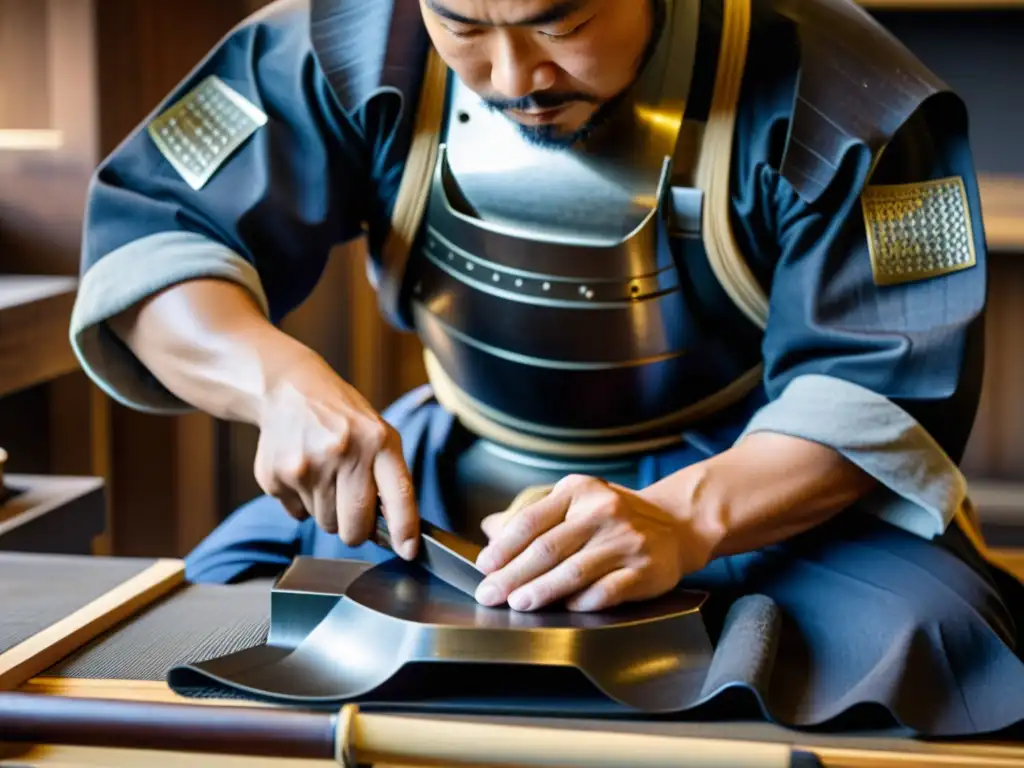 Un artesano experto crea una armadura samurái yoroi con técnicas de fabricación yoroi samurái durante la era Kamakura