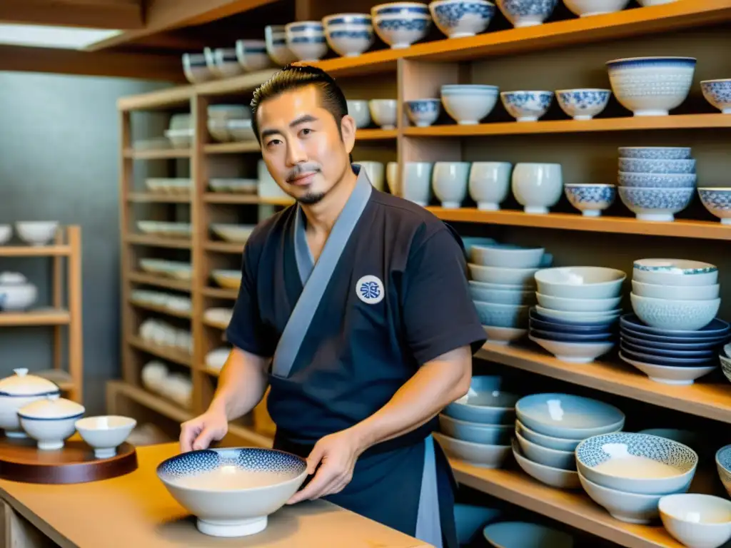 Artesanos japoneses crean vajillas inspiradas en cultura samurái con precisión y dedicación, en un horno tradicional