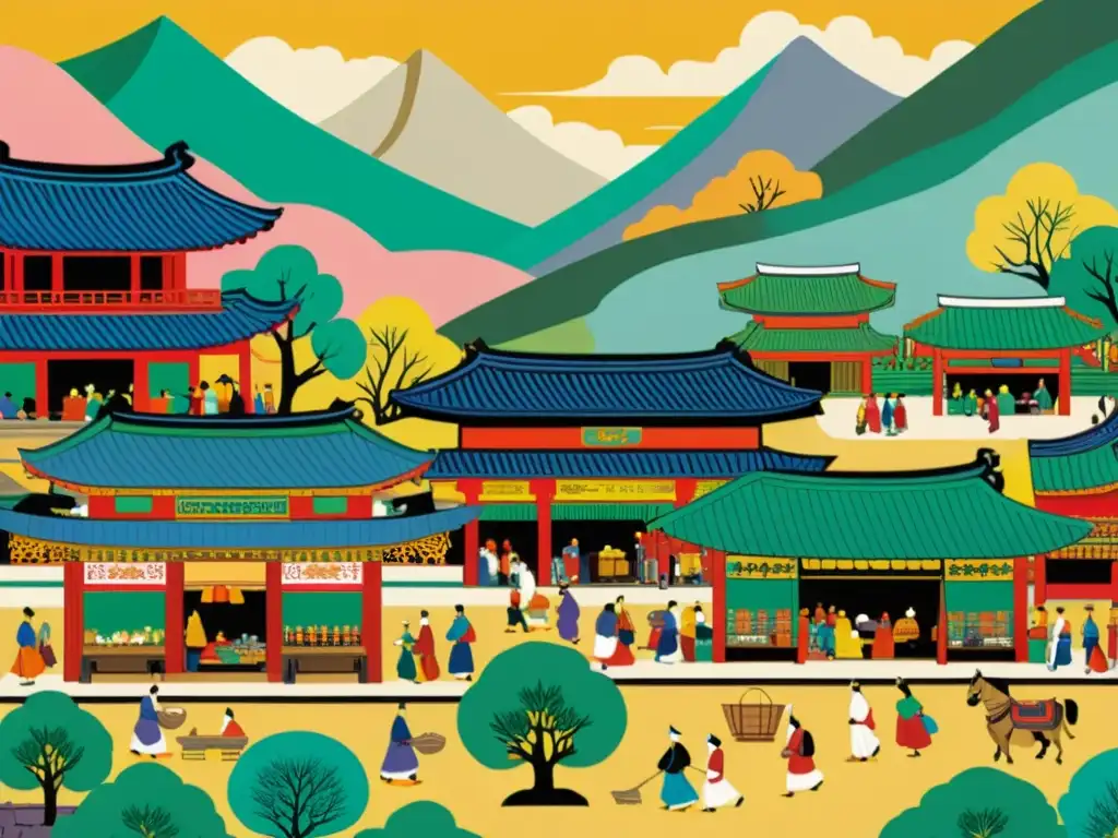 Una asombrosa pintura detalla un bullicioso mercado en la antigua Corea, con influencia coreana y china en samurái