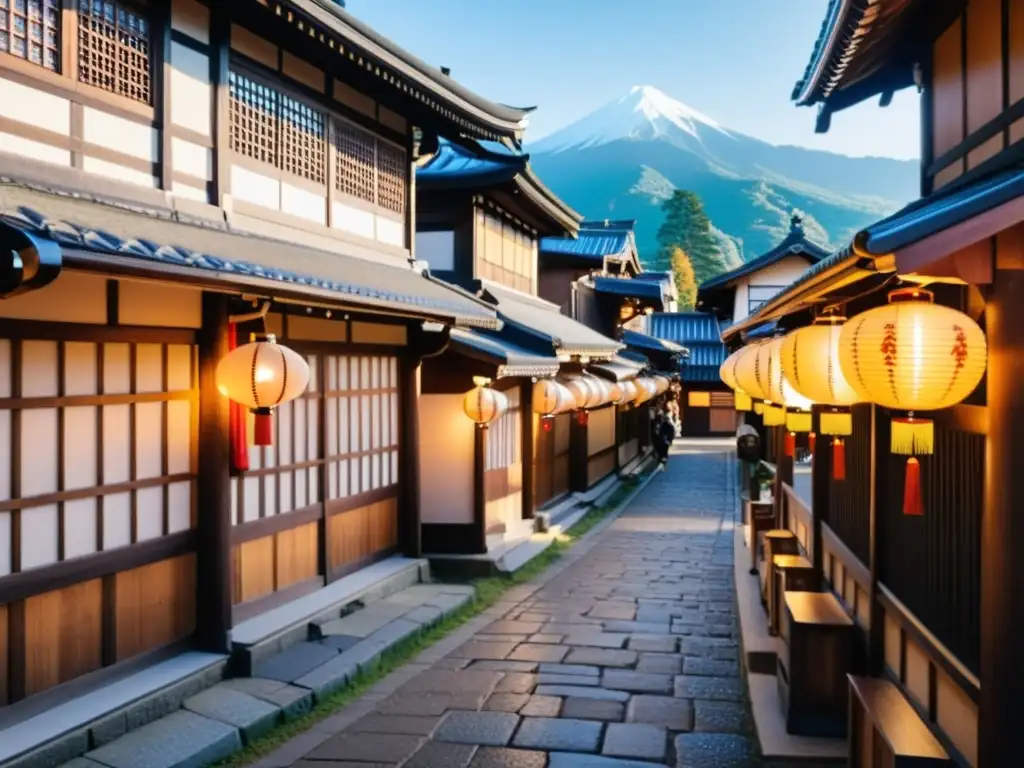 Barrios históricos de los samuráis: Calle bulliciosa en Takayama, Japón, con casas de madera tradicionales, faroles y visitantes en kimono