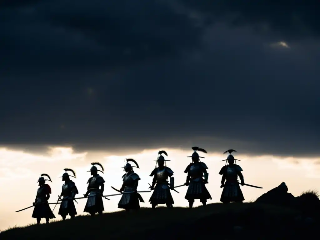 Batalla de Shiroyama: samuráis en la cima, preparados para el combate, con determinación y heroísmo en sus rostros