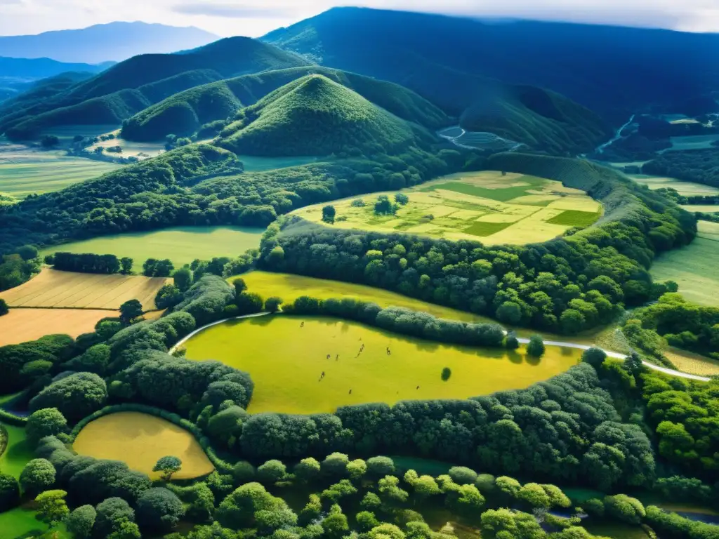 Fotografía aérea de alta resolución de la Batalla de Sekigahara, mostrando el terreno y la estrategia de los samuráis en vibrante color