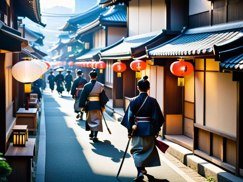 Una bulliciosa calle en el antiguo Edo, hoy Tokio, llena de comerciantes, samuráis y ciudadanos