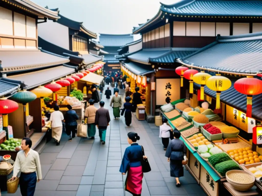 En el bullicioso mercado de Edo, el comercio en la caída del Shogunato cobra vida con colores vibrantes y actividad frenética