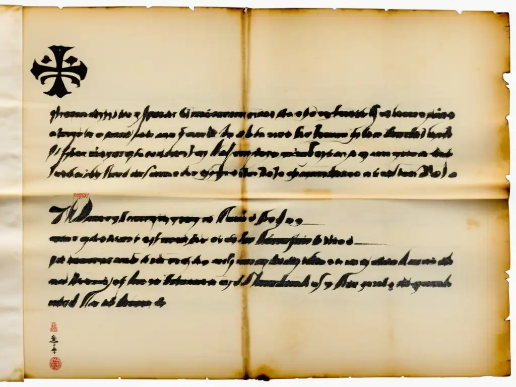 Una carta escrita a mano en caligrafía elegante con el sello distintivo de la orden jesuita, mostrando el intercambio cultural con los samuráis