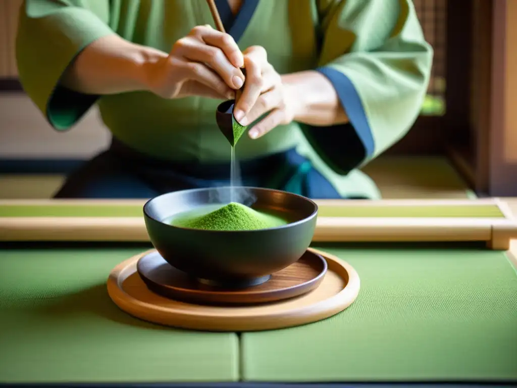 Una ceremonia del té japonesa en una habitación tradicional con un ritual del té samurái mindfulness