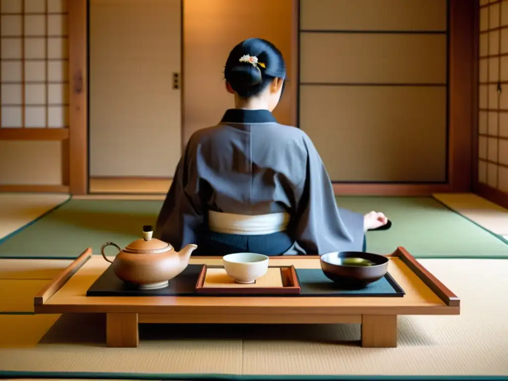 Una ceremonia del té japonesa tradicional se desarrolla en una sala de tatami