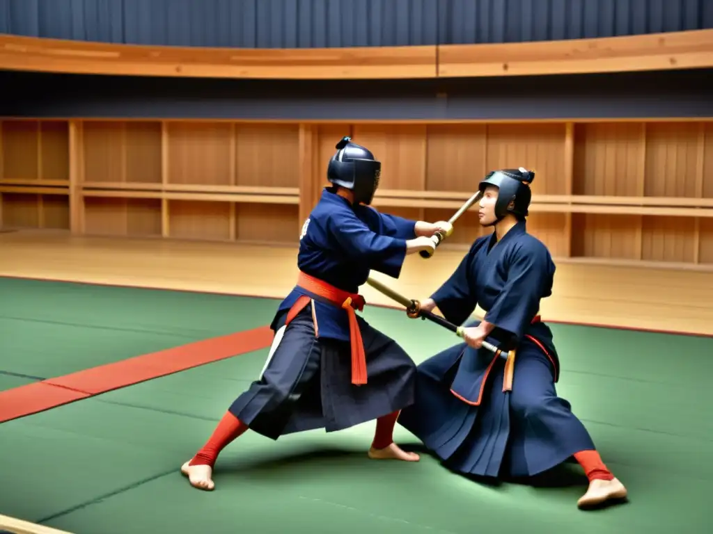 Competencia de Kendo con intensidad y precisión en un dojo