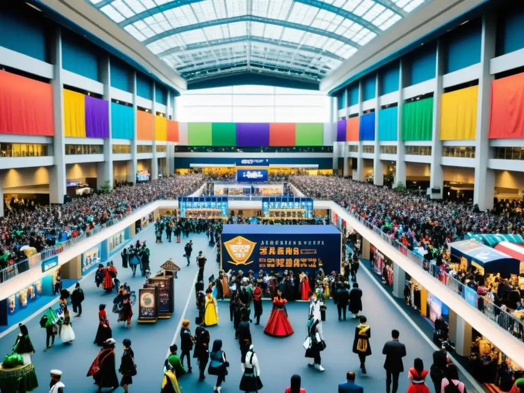 Demostración de Naginatajutsu en un concurrido centro de convenciones, con asistentes disfrutando de la cultura pop y mercancía temática