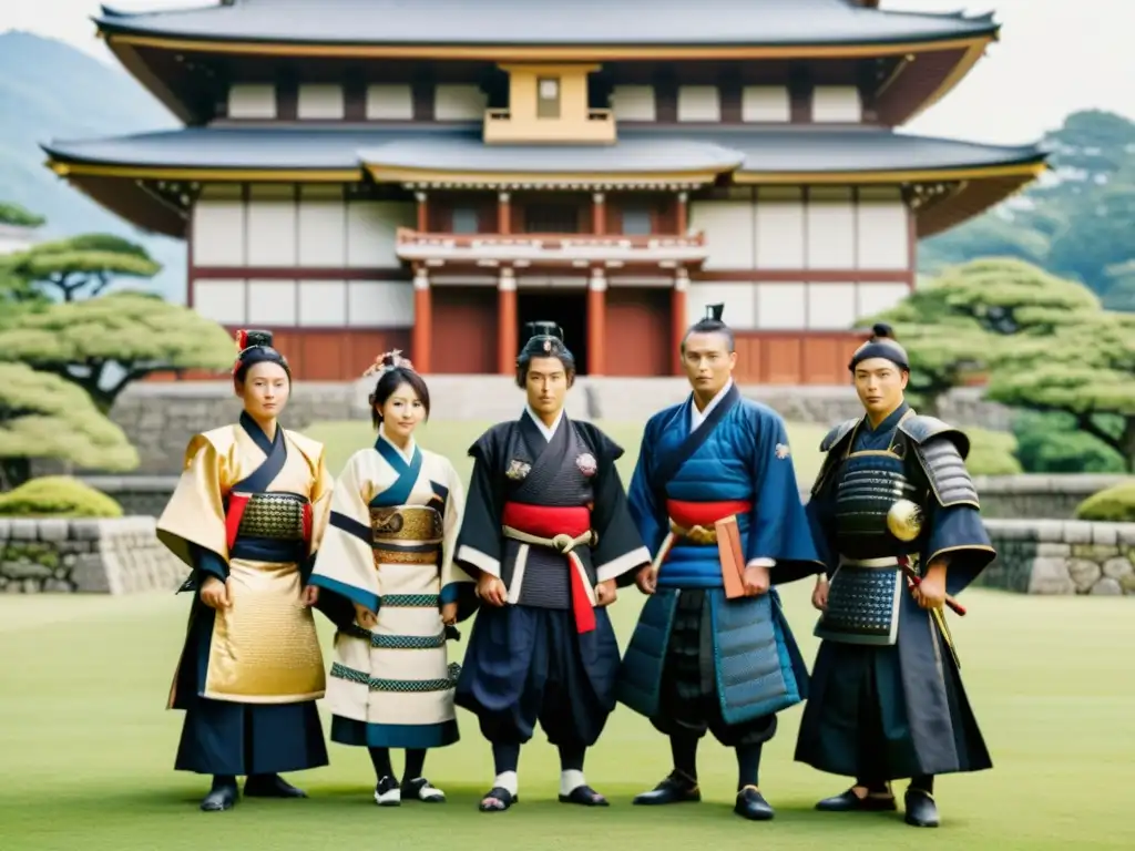 Descendientes de Samuráis en Japón lucen su tradición ancestral frente a un castillo histórico, evocando orgullo y legado