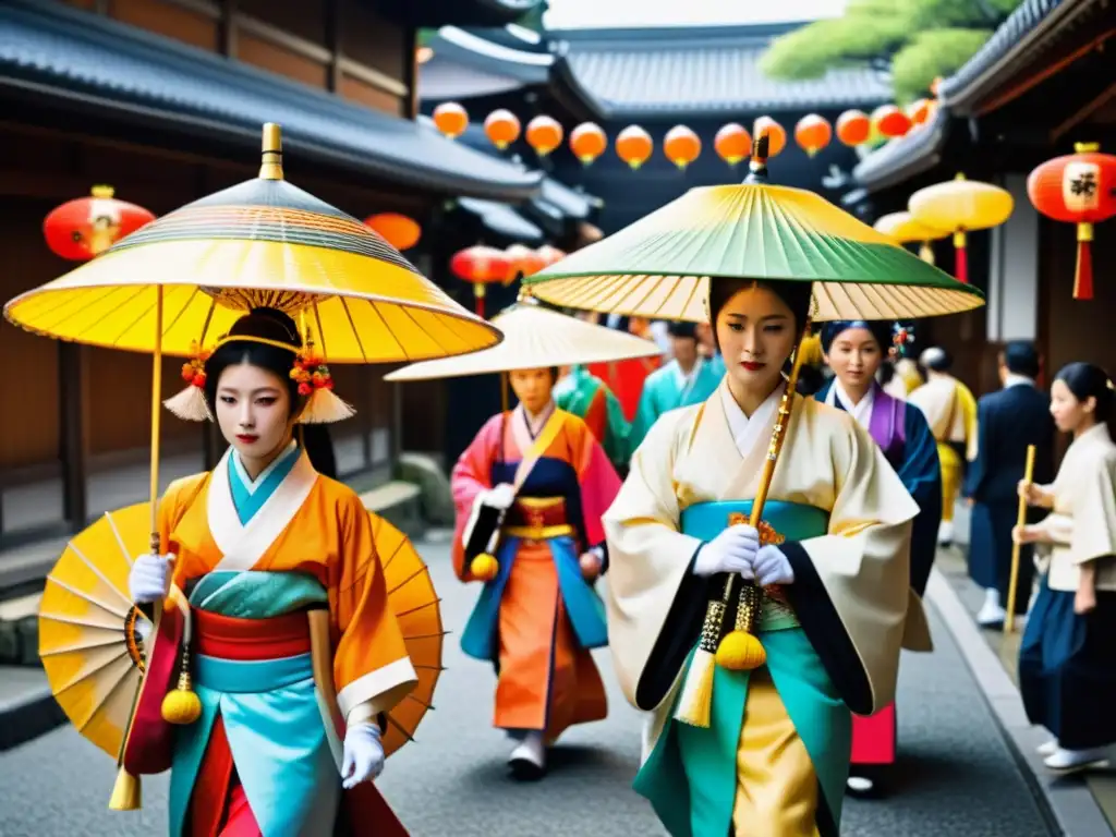 Desfile del festival Aoi Matsuri en Kyoto, mostrando la influencia samurái en la cultura japonesa contemporánea