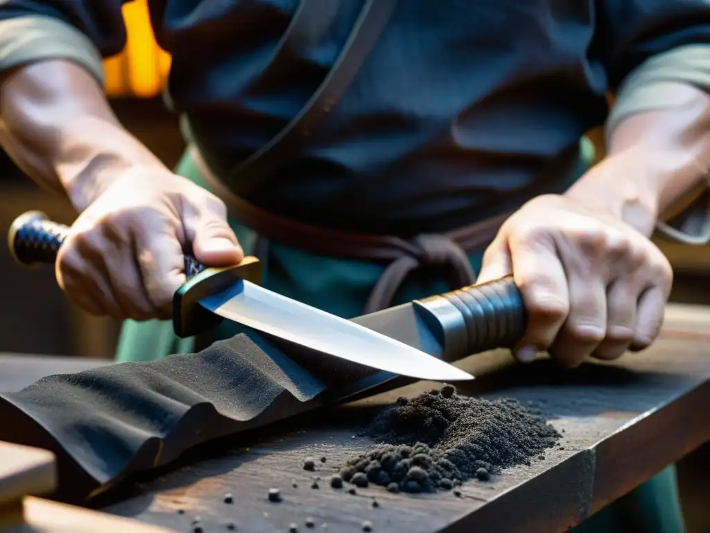 El herrero japonés forja con destreza un wakizashi, mostrando el significado simbólico del arma samurái en su artesanía milenaria