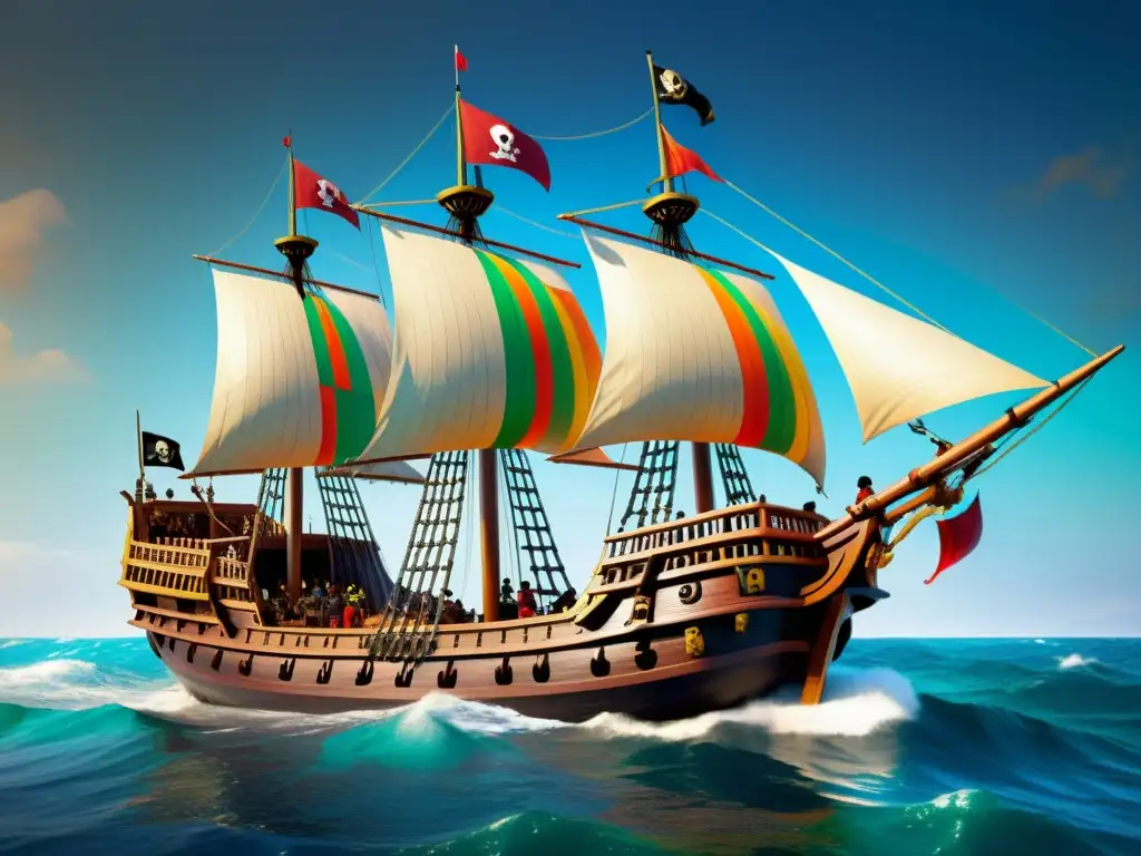 Nave pirata Wokou: aventura en el mar Una detallada reconstrucción de un barco pirata Wokou samurái navegando en aguas turbulentas