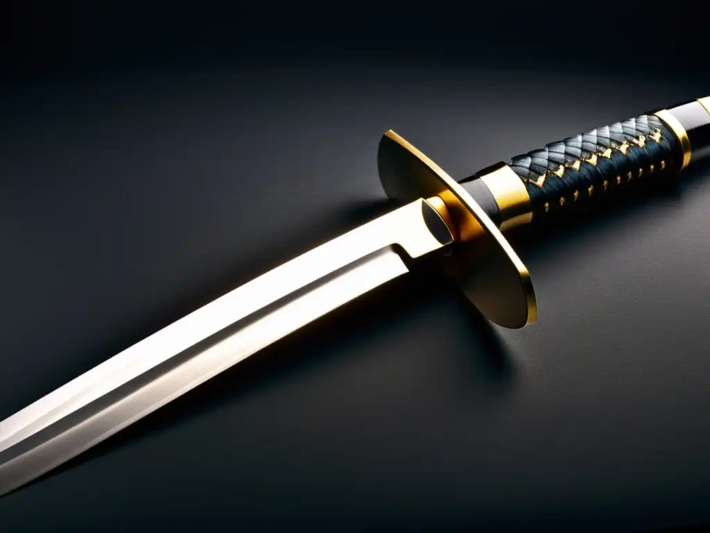 Detallada katana samurai de la era Edo, con hamon y patrón de acero