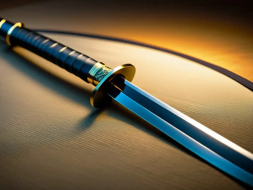 Detallada imagen de una katana japonesa tradicional, con patrón en el mango y hoja curva