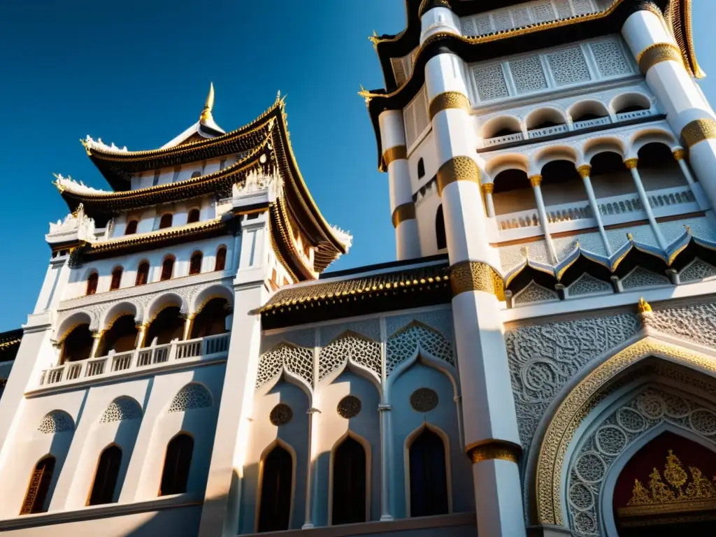 Una fotografía detallada y majestuosa de las Torres Tenshu, destacando su arquitectura ornamental y su presencia histórica