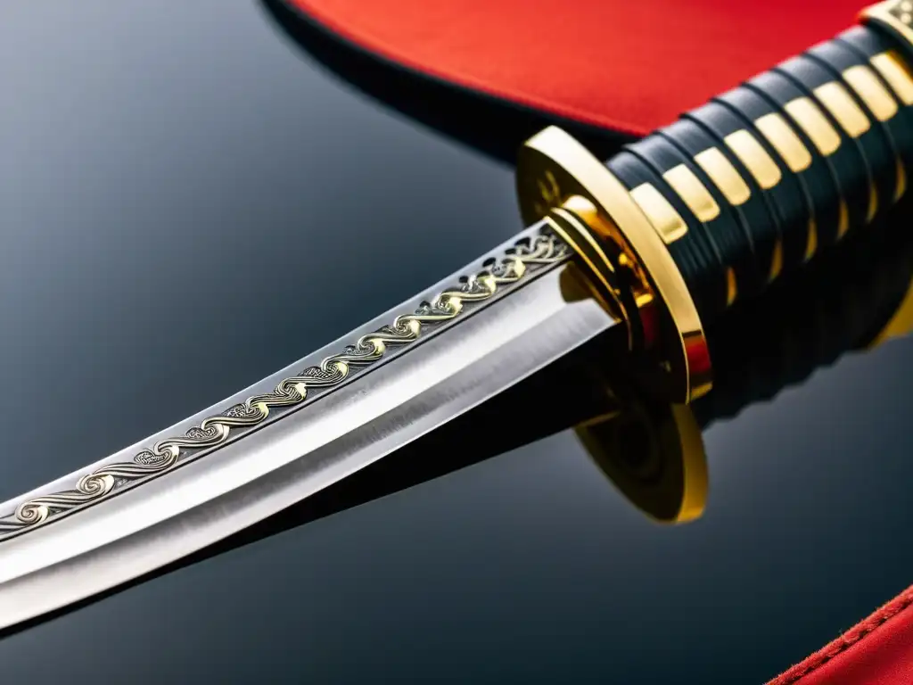 Detallado katana samurái con diseño intrincado y filo afilado, reflejando la ética de los samuráis