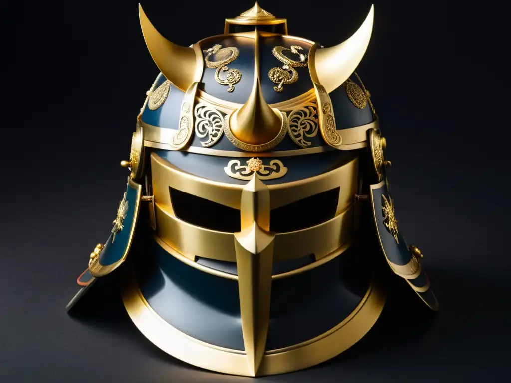 Detallado kabuto samurái con metalurgia ornamental y simbolismo, resaltando la importancia de las armaduras samurái