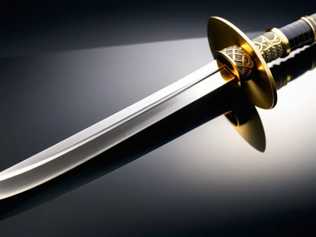 Detalle de una antigua katana japonesa con patrón de acero forjado, reflejando el valor cultural del coleccionismo de katanas