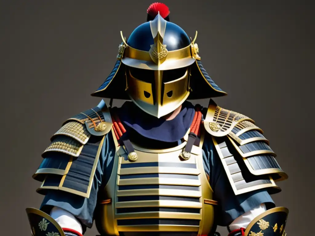 Detalles impresionantes de armadura samurái: casco, pechera y protecciones Detalle de una armadura samurái bien conservada, destacando la artesanía y durabilidad
