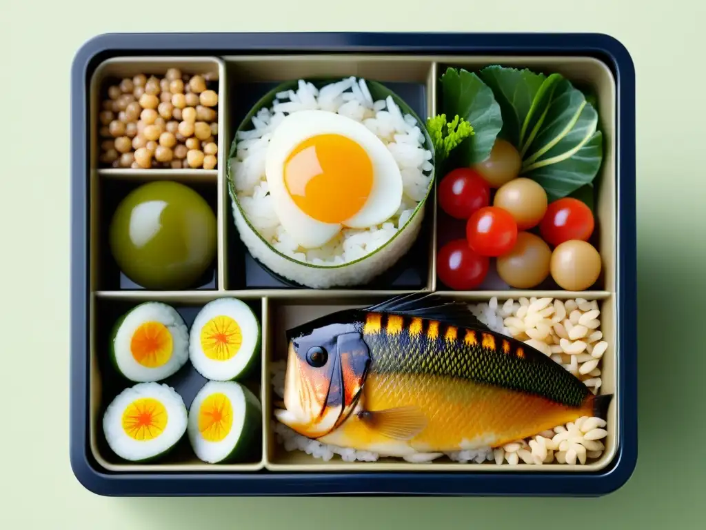 Detalle de un bento japonés tradicional, reflejando la esencia de la Dieta Bushido: Fuerza y Agilidad con su equilibrio y disciplina