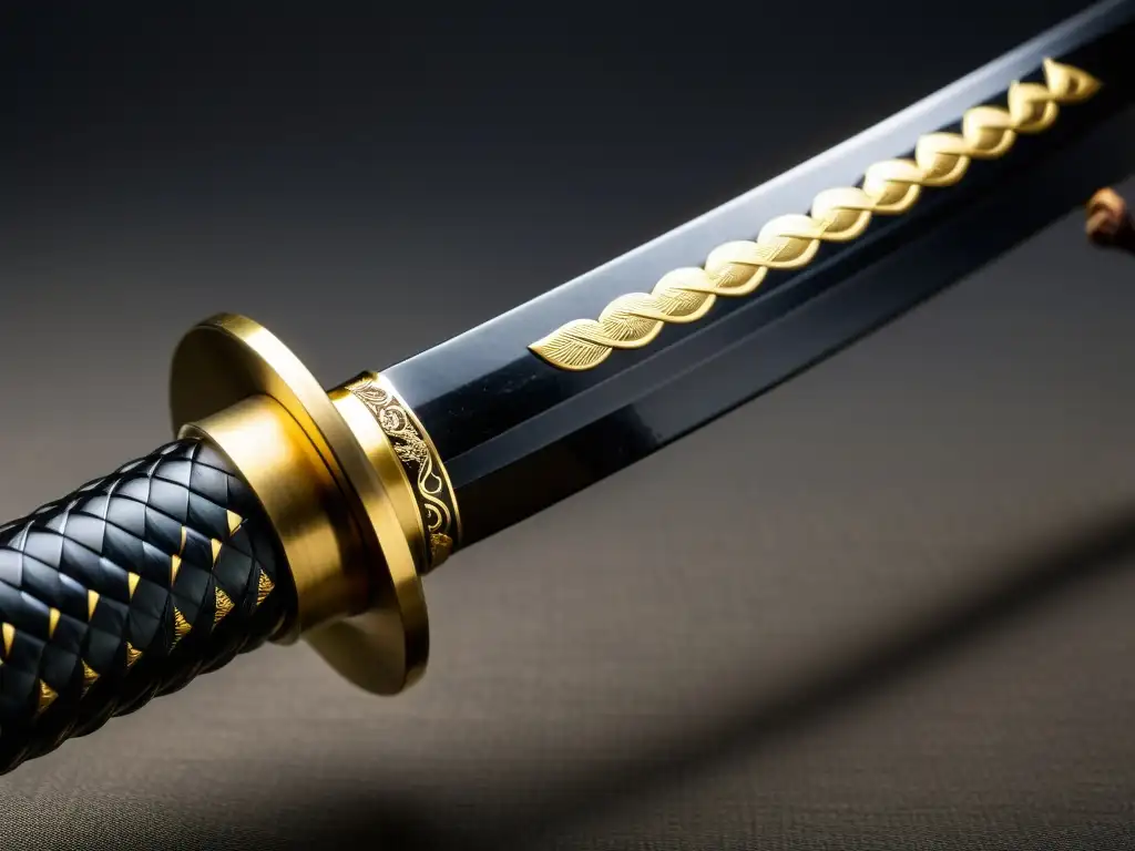 Detalle de la espada katana japonesa, reflejando la estética samurái en diseño contemporáneo con sus marcas de uso y belleza atemporal