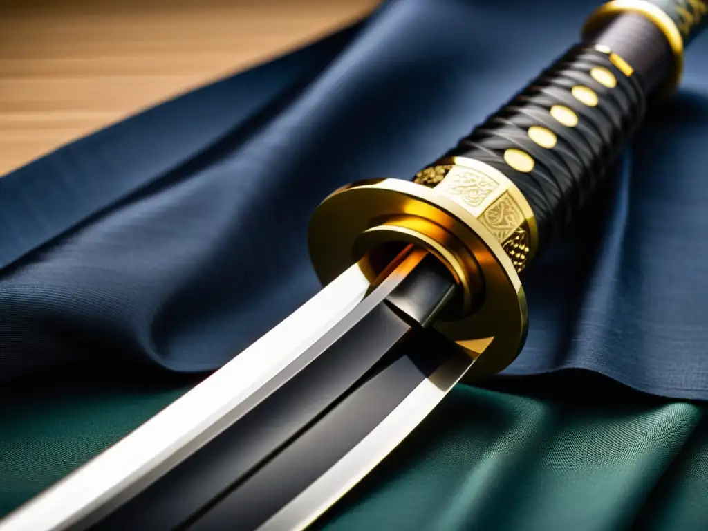 Detalle exquisito de una katana samurái, con paralelismos poesía combate