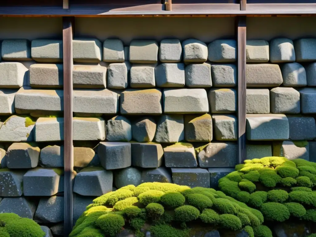 Detalle de muro de castillo japonés: historia y artesanía Detalle de la imponente muralla de un castillo samurái, destacando la artesanía y los principios filosóficos en su construcción