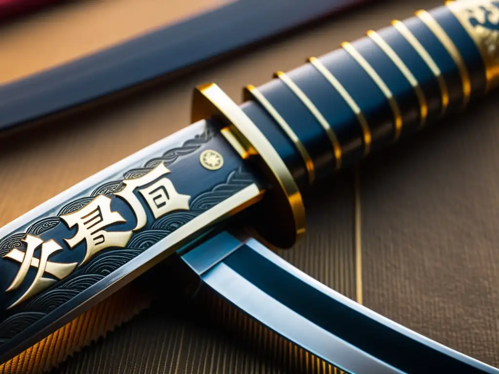 Detalle de inscripciones en el wakizashi: cultura samurái y artesanía tradicional