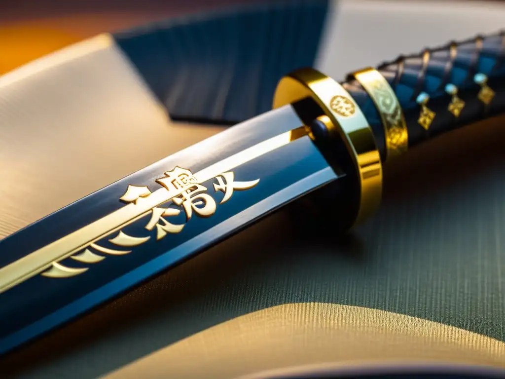 Detalle de inscripciones Wakizashi cultura samurái, artesanía y diseño japonés