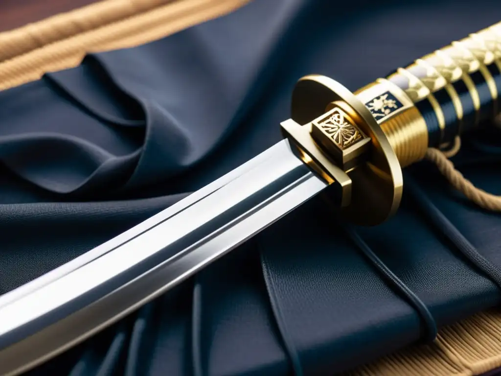 Detalle de inscripciones en wakizashi japonés, reflejando la artesanía y la cultura samurái en una imagen de alta resolución