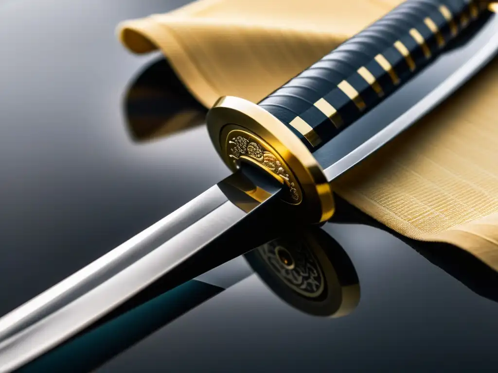 Detalle del filo de una katana japonesa, reflejando la belleza letal del acero samurái y la artesanía milenaria