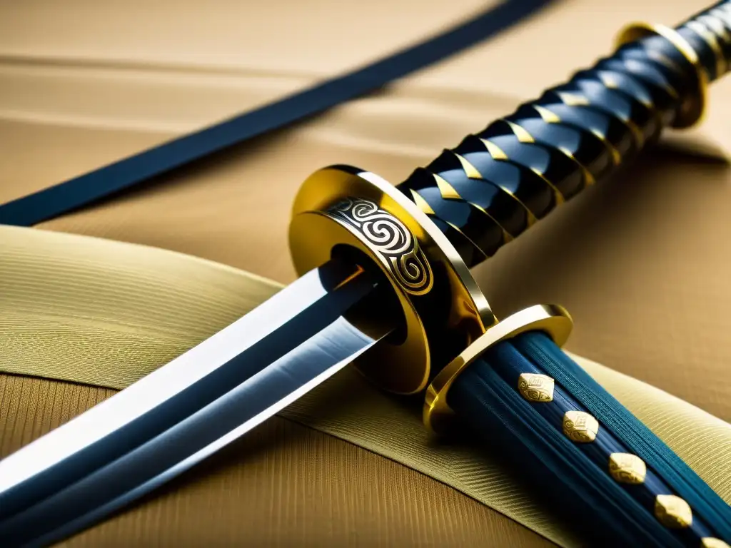 Detalle de la katana japonesa con conexión samurái Kamikazes Japón