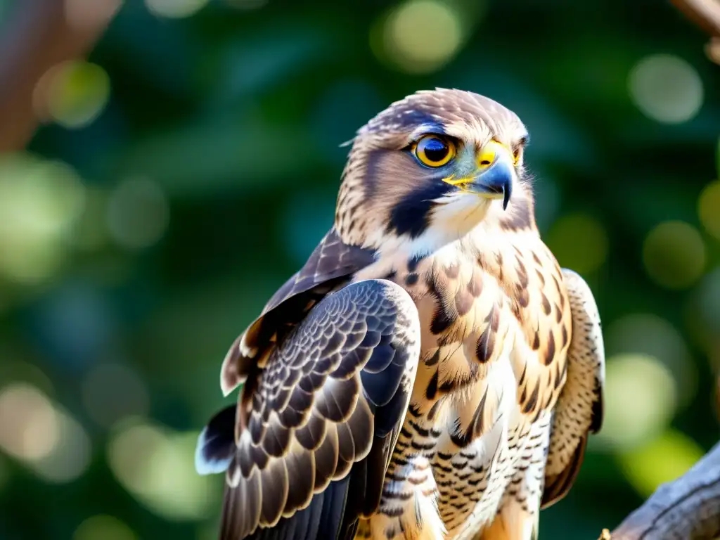 Detalle de un majestuoso halcón en la naturaleza, evocando el espíritu de las aves de presa en la poesía samurai