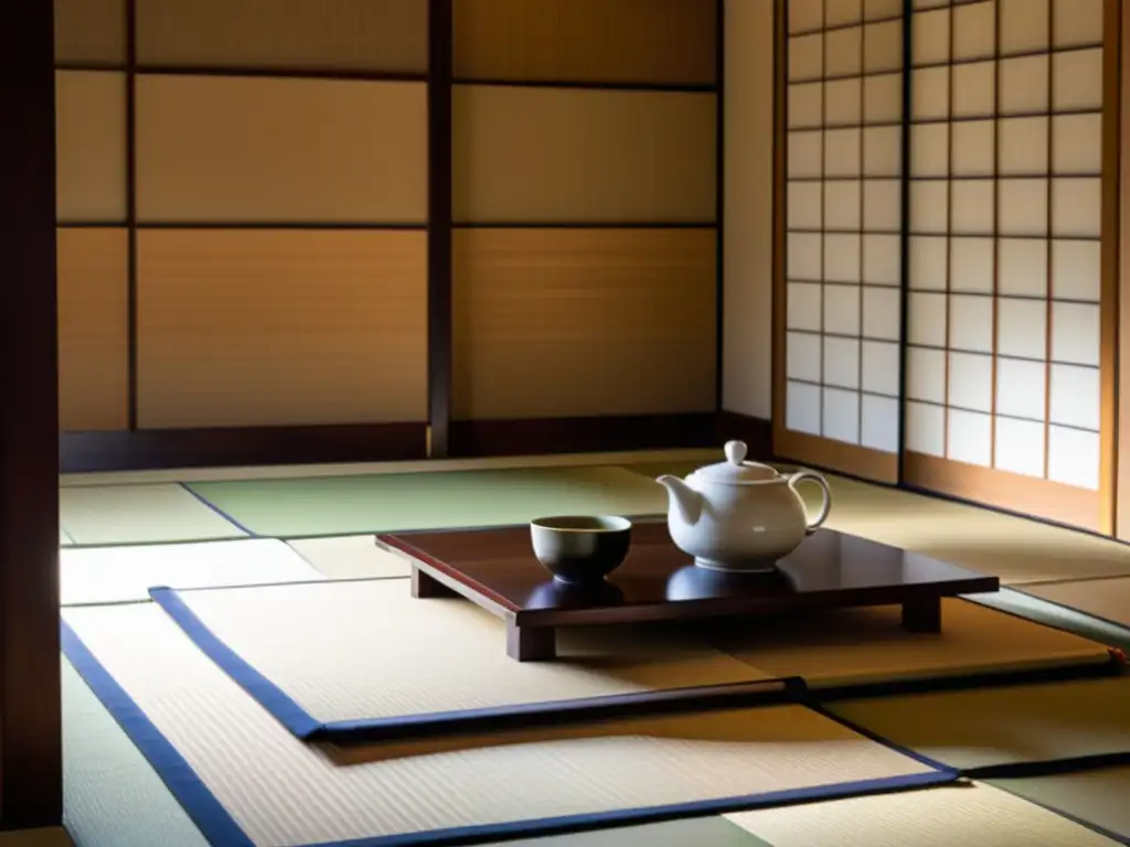 Detalle de una sala de té japonesa en la residencia privada de un antiguo samurái