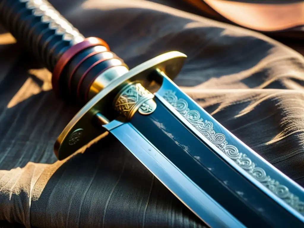 Detalle de katana samurái, símbolo de la filosofía y estrategia samurái, con marcas de batallas y una historia legendaria