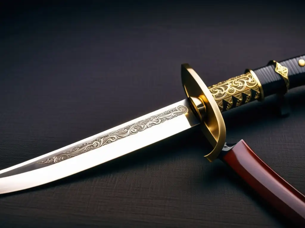 Detalle de Wakizashi tradicional exhibido con elegancia