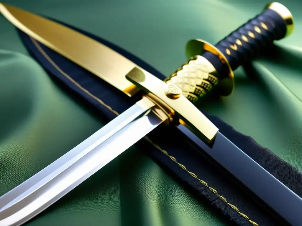 Detalle de un Wakizashi con símbolos de sabiduría y honor samurái