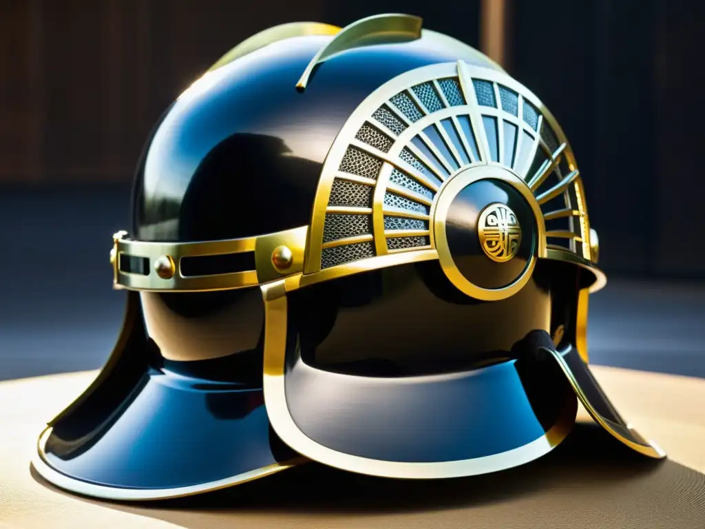 Detalles exquisitos de un kabuto samurái, reflejo de su influencia en equitación