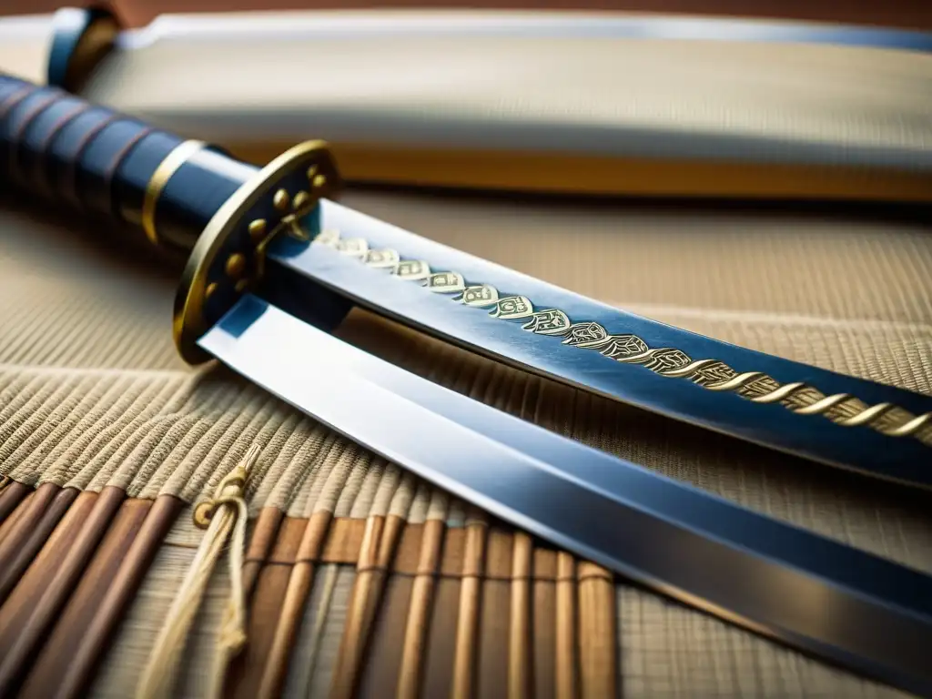 Detalles de una katana japonesa tradicional, reflejando la artesanía e historia detrás de este ícono de la cultura samurái de Miyamoto Musashi