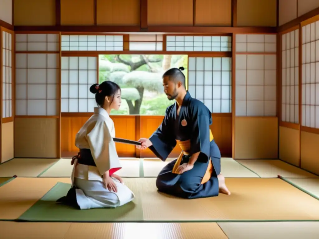 En el dojo japonés, la relación maestro aprendiz cultura samurái se refleja en la serenidad y determinación de la escena