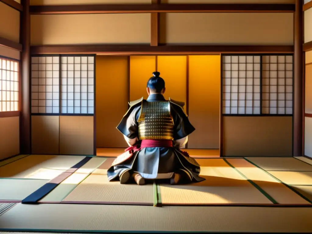 Un dojo japonés con samurái y maestro en una intensa sesión de entrenamiento