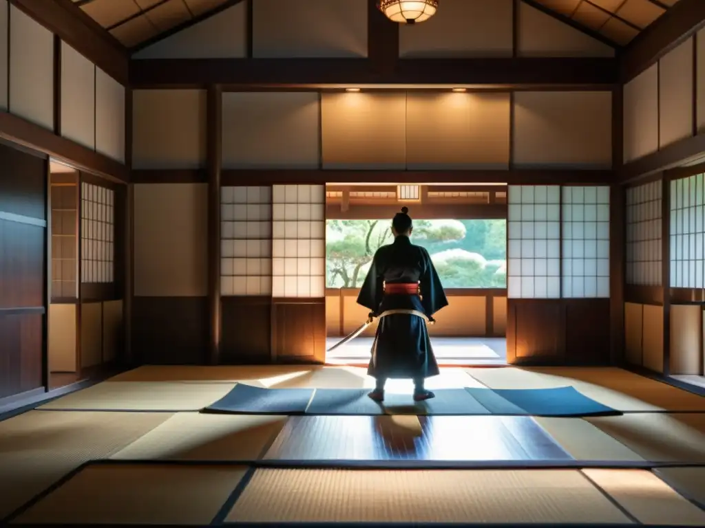 Un dojo japonés tradicional con armaduras de samurái y armas antiguas