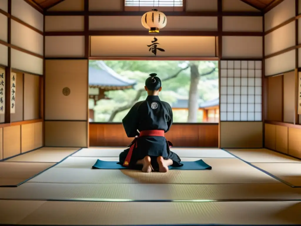 Un dojo japonés tradicional bañado en suave luz natural